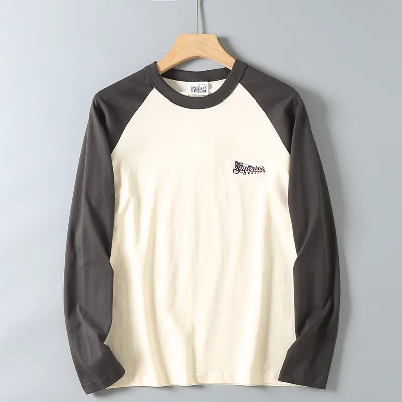 2025 Spring New American Retro Long Sleeve O-neck Letter Embroidery T-shirt Men's Fashion 100% Cotton Washed Casual Sport Tops