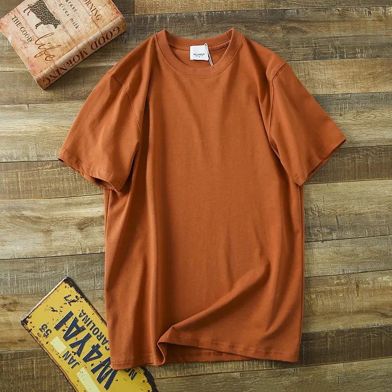 2025 Summer New American Retro 250G Short Sleeve O-neck Solid Color T-shirt Men's Fashion Simple 100% Cotton Washed Casual Tops