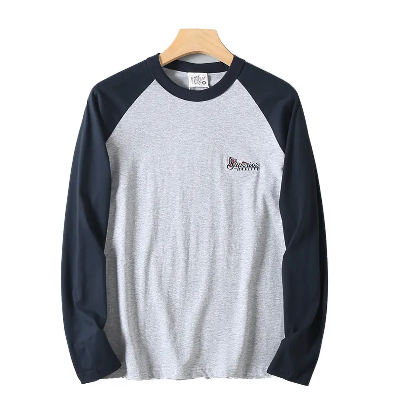 2025 Spring New American Retro Long Sleeve O-neck Letter Embroidery T-shirt Men's Fashion 100% Cotton Washed Casual Sport Tops