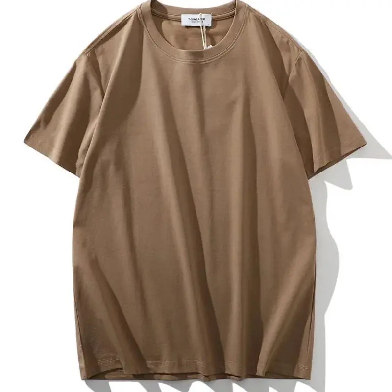 2025 Summer New American Retro 220G Short Sleeve O-neck Solid Color T-shirt Men's Fashion 52% Cotton Elastic Casual Solona Tops