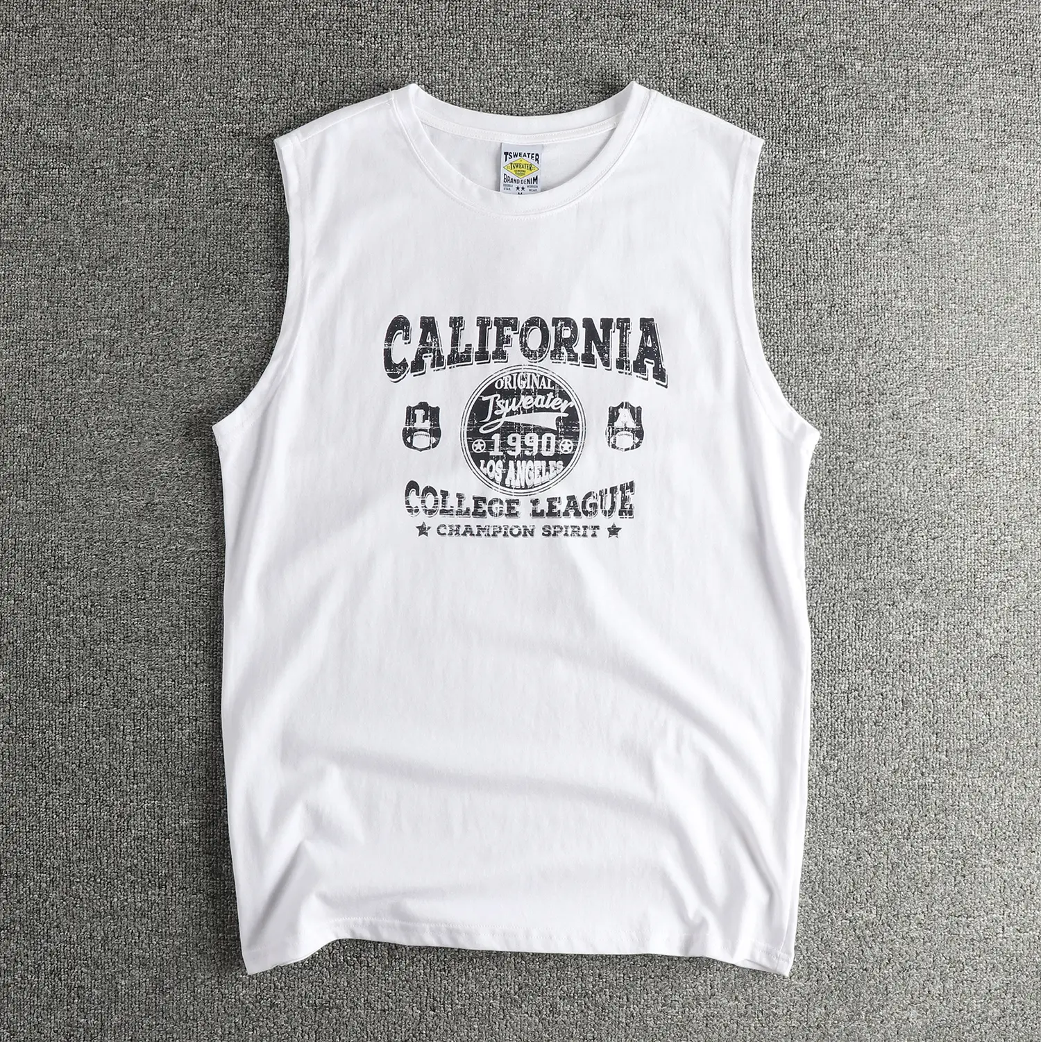 2025 Summer New American Retro Sleeveless O-neck Letter Printed T-shirt Men's Fashion 100% Cotton Fitness Sports Casual Vest