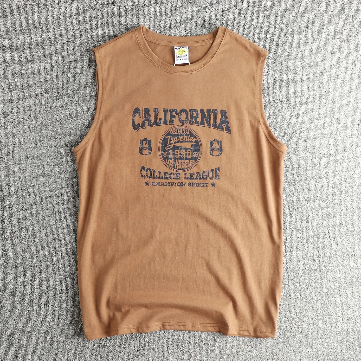 2025 Summer New American Retro Sleeveless O-neck Letter Printed T-shirt Men's Fashion 100% Cotton Fitness Sports Casual Vest