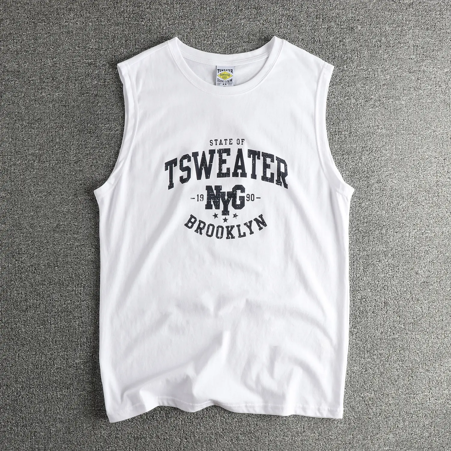 2025 Summer New American Retro Sleeveless O-neck Letter Printed T-shirt Men's Fashion 100% Cotton Fitness Sports Casual Vest