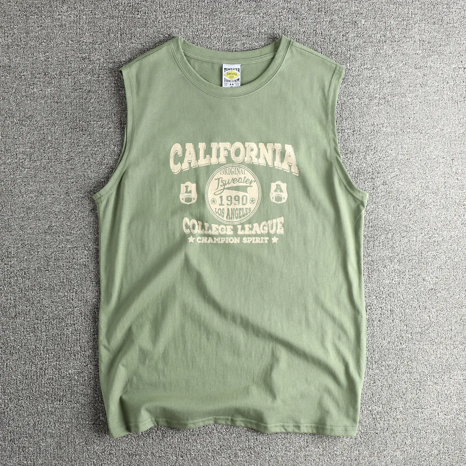 2025 Summer New American Retro Sleeveless O-neck Letter Printed T-shirt Men's Fashion 100% Cotton Fitness Sports Casual Vest