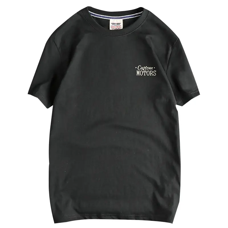 2025 Summer American Retro Short Sleeve O-neck Skeleton Motorcycle Printed T-shirt Men's Fashion 100% Cotton Washed Casual Tops