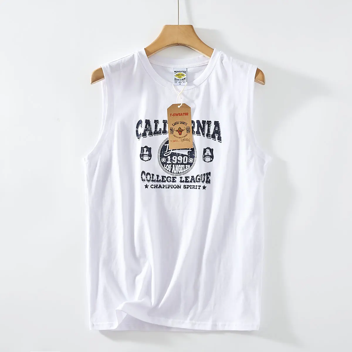 2025 Summer New American Retro Sleeveless O-neck Letter Printed T-shirt Men's Fashion 100% Cotton Basketball Sports Casual Vest