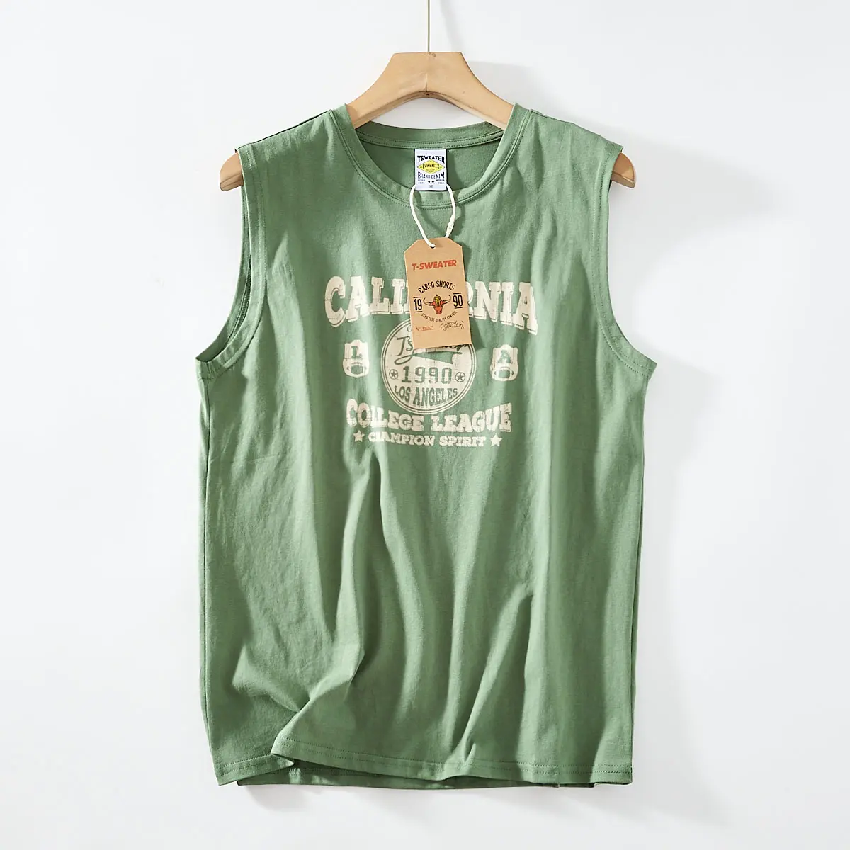 2025 Summer New American Retro Sleeveless O-neck Letter Printed T-shirt Men's Fashion 100% Cotton Basketball Sports Casual Vest