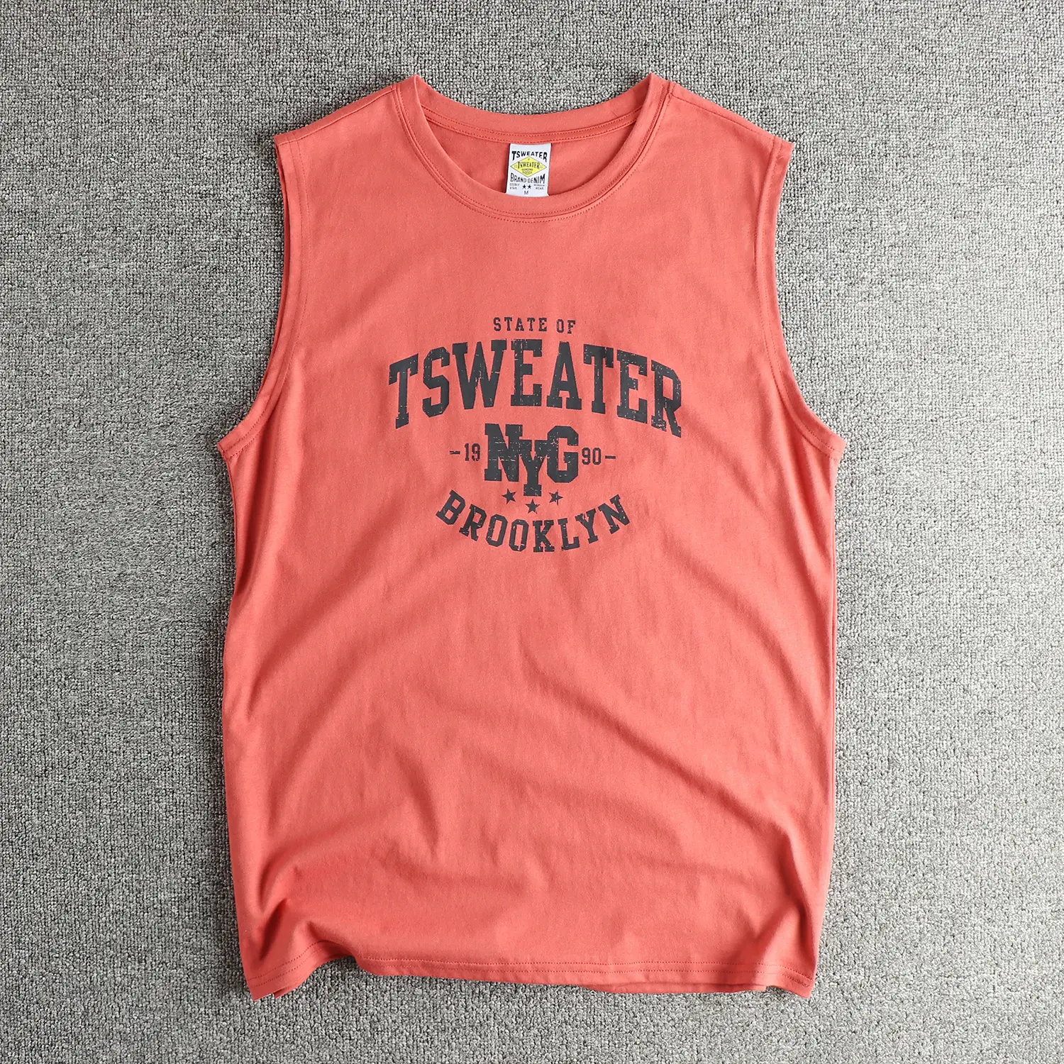 2025 Summer New American Retro Sleeveless O-neck Letter Printed T-shirt Men's Fashion 100% Cotton Fitness Sports Casual Vest