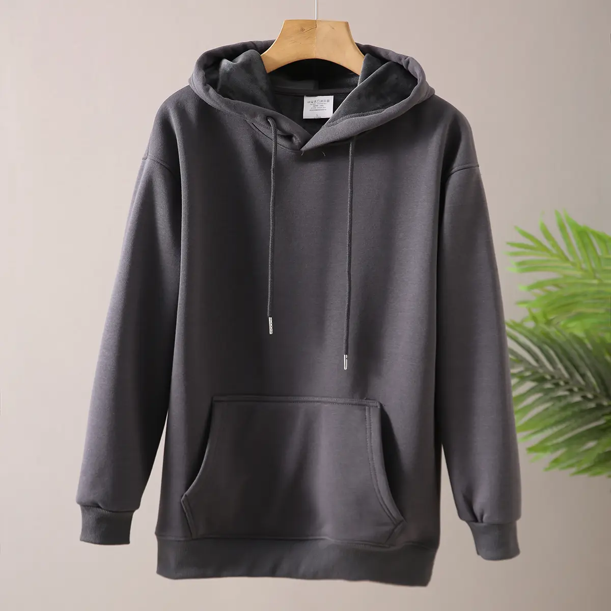 2025 Autumn and Winter New American Retro Long Sleeve Hooded Thick Velvet Soid Color Hoodies Men's Casual Pullover Sportwear