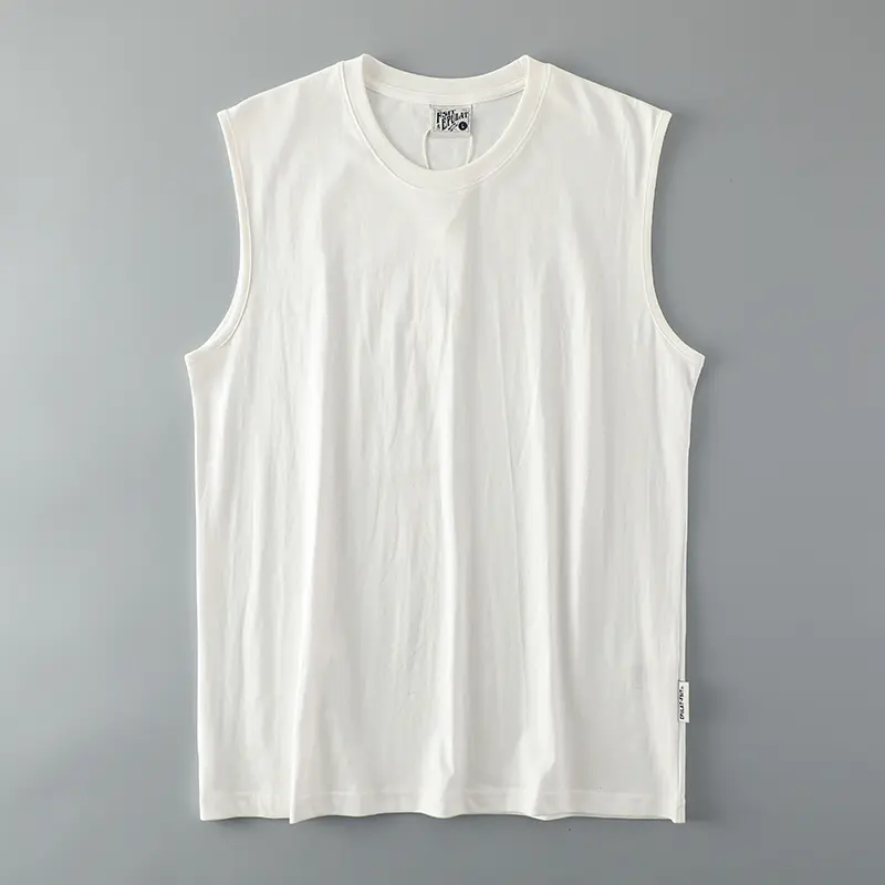 Summer New American Sleeveless O-neck Solid Color T-shirt Men's Fashion 100% Cotton Washed Casual Sports Fitness Basketball Vest