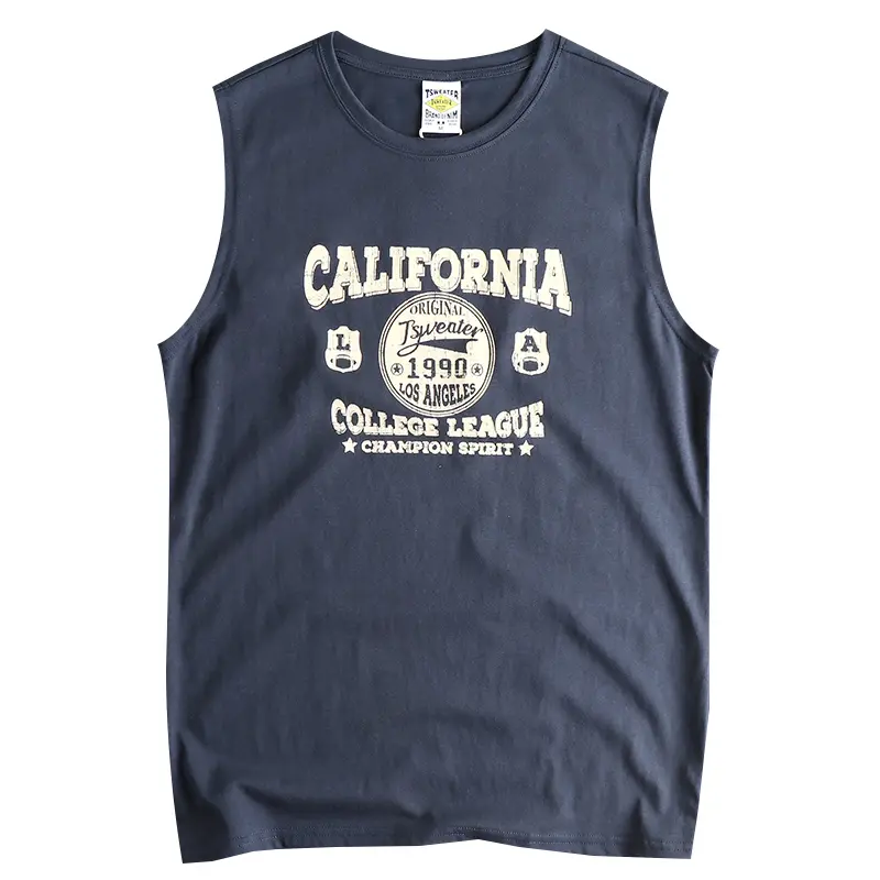 2025 Summer New American Retro Sleeveless O-neck Letter Printed T-shirt Men's Fashion 100% Cotton Fitness Sports Casual Vest