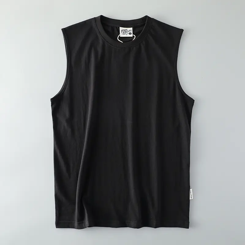 Summer New American Sleeveless O-neck Solid Color T-shirt Men's Fashion 100% Cotton Washed Casual Sports Fitness Basketball Vest