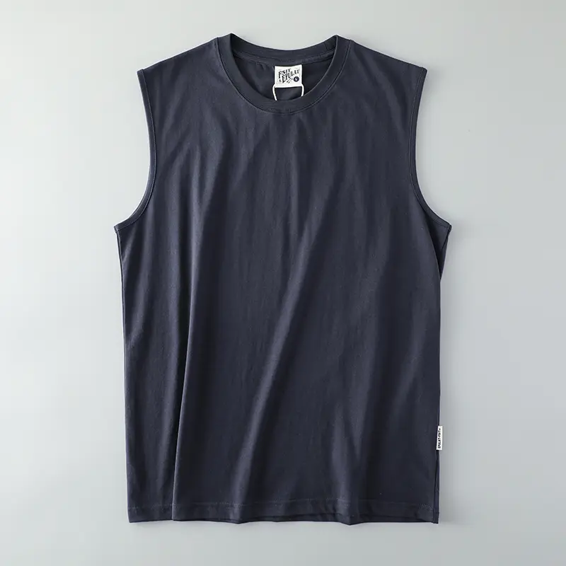 Summer New American Sleeveless O-neck Solid Color T-shirt Men's Fashion 100% Cotton Washed Casual Sports Fitness Basketball Vest