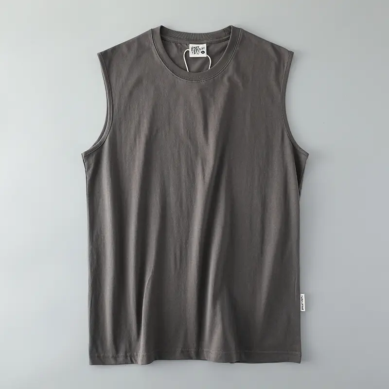 Summer New American Sleeveless O-neck Solid Color T-shirt Men's Fashion 100% Cotton Washed Casual Sports Fitness Basketball Vest