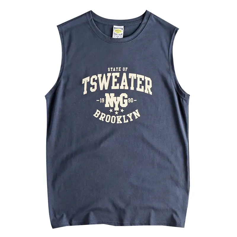 2025 Summer New American Retro Sleeveless O-neck Letter Printed T-shirt Men's Fashion 100% Cotton Fitness Sports Casual Vest