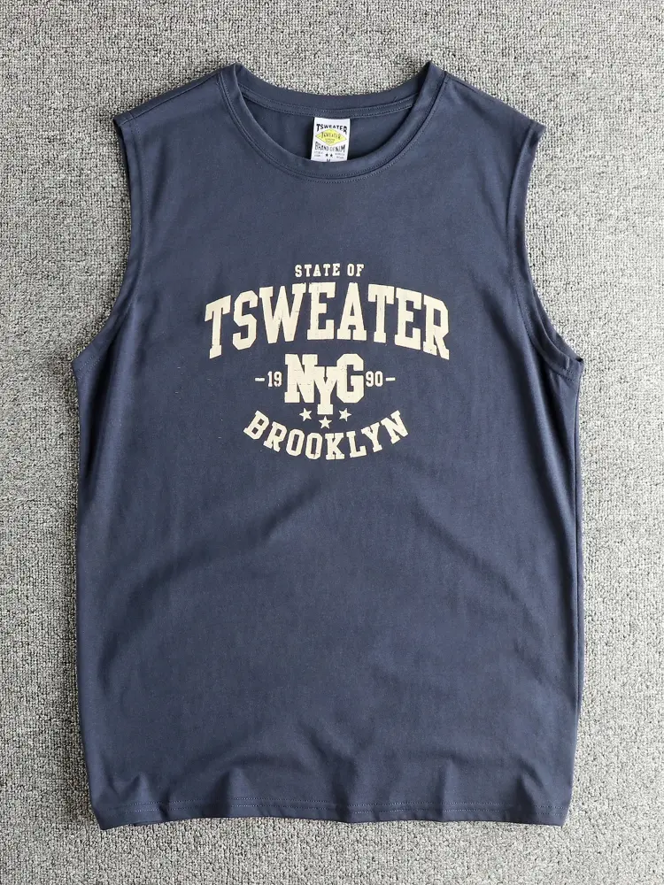 2025 Summer New American Retro Sleeveless O-neck Letter Printed T-shirt Men's Fashion 100% Cotton Fitness Sports Casual Vest