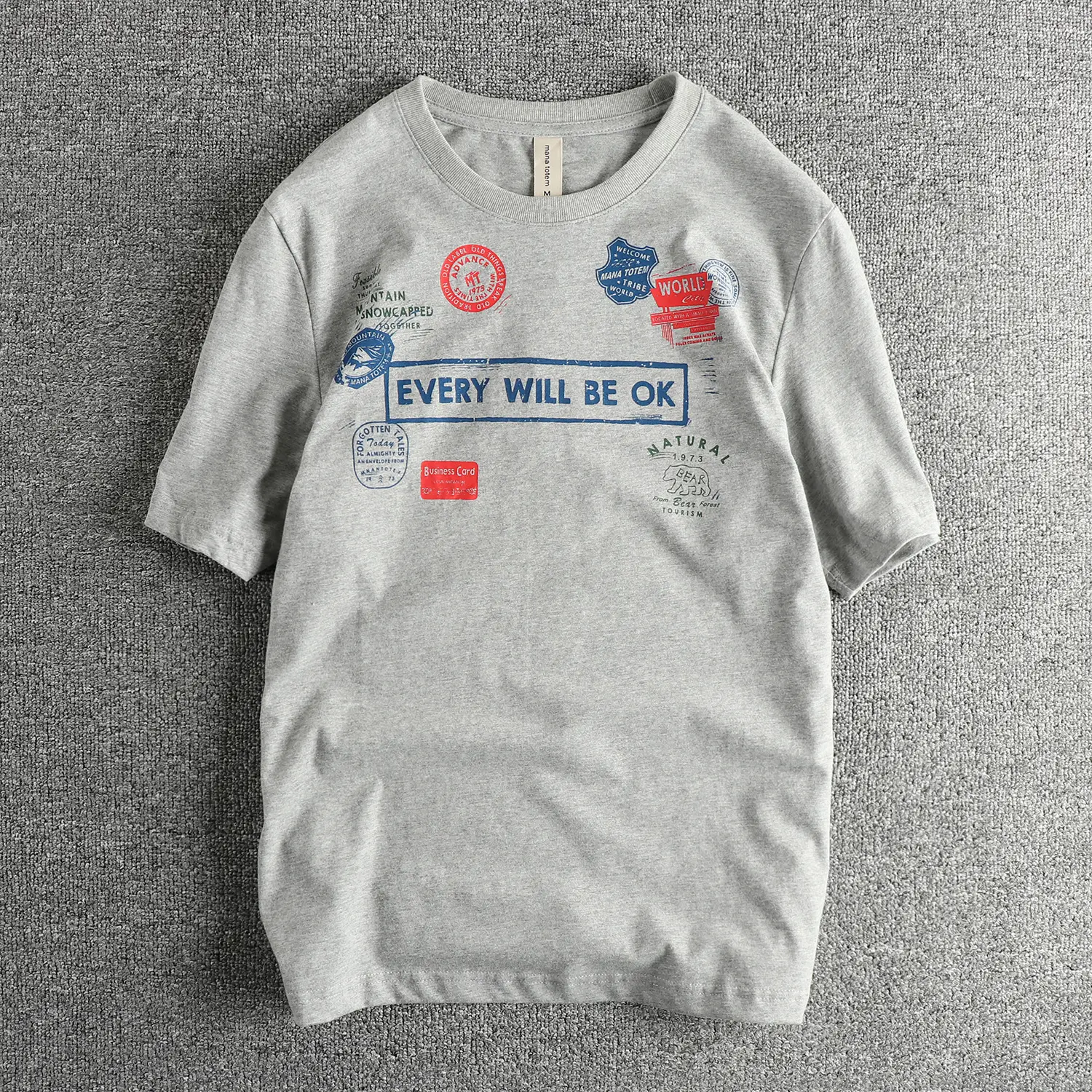 2025 Summer New American Retro Short Sleeve O-neck Letter Badge Printed T-shirt Men's Fashion 100% Cotton Washed Casual Tops