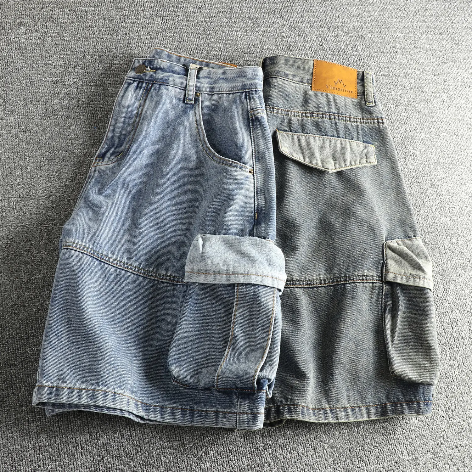 2025 Summer New American Retro Multi Pocket Denim Cargo Shorts Men's 85.7% Cotton Washed Straight Loose Casual Five-point Pants