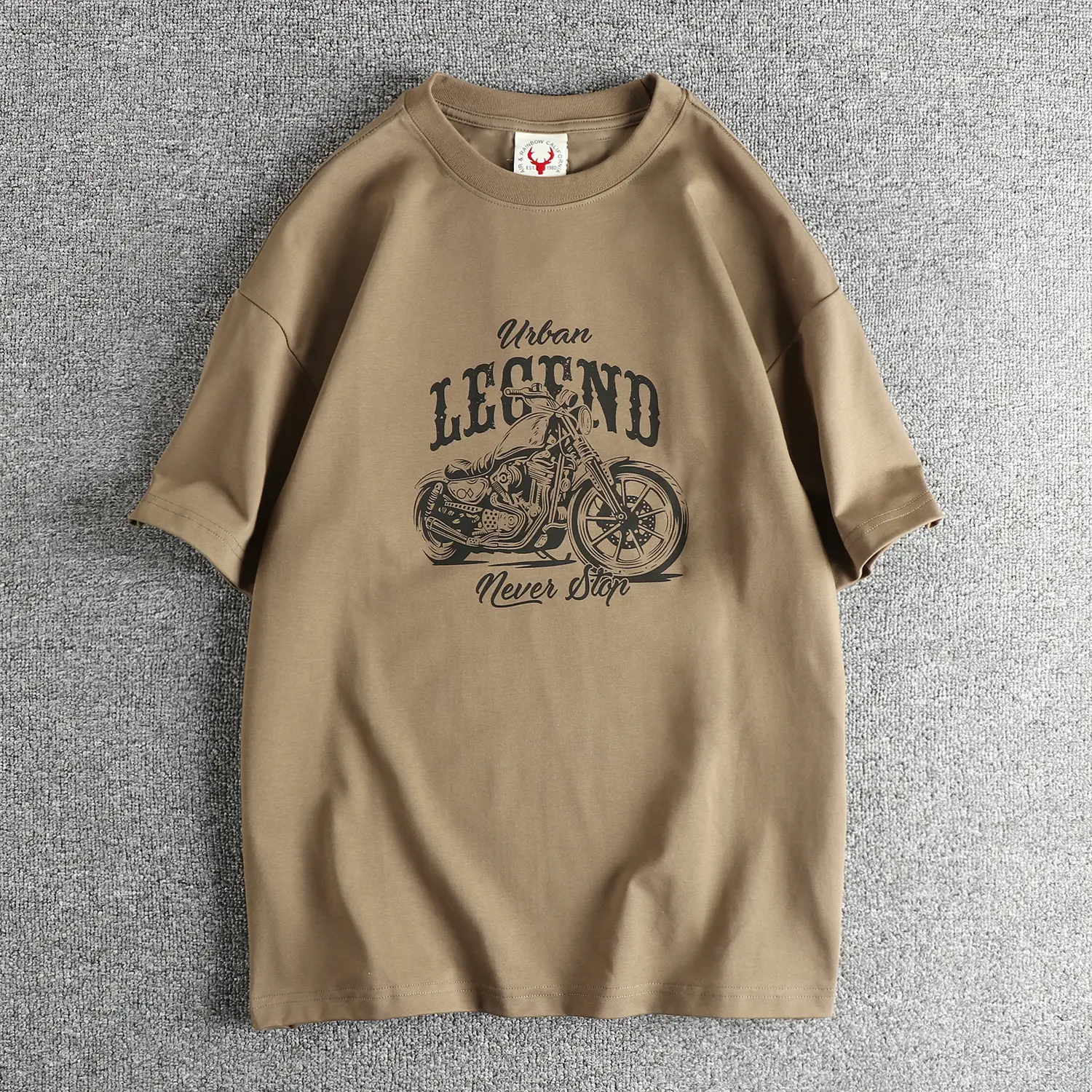 Summer American Retro Short Sleeve O-neck Letter Motorcycle Printed T-shirt Men's Fashion 100% Cotton Washed Casual Loose Tops