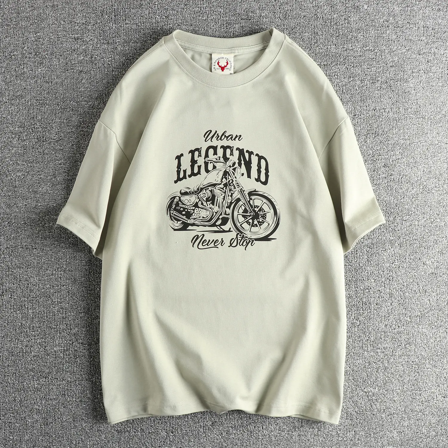 Summer American Retro Short Sleeve O-neck Letter Motorcycle Printed T-shirt Men's Fashion 100% Cotton Washed Casual Loose Tops