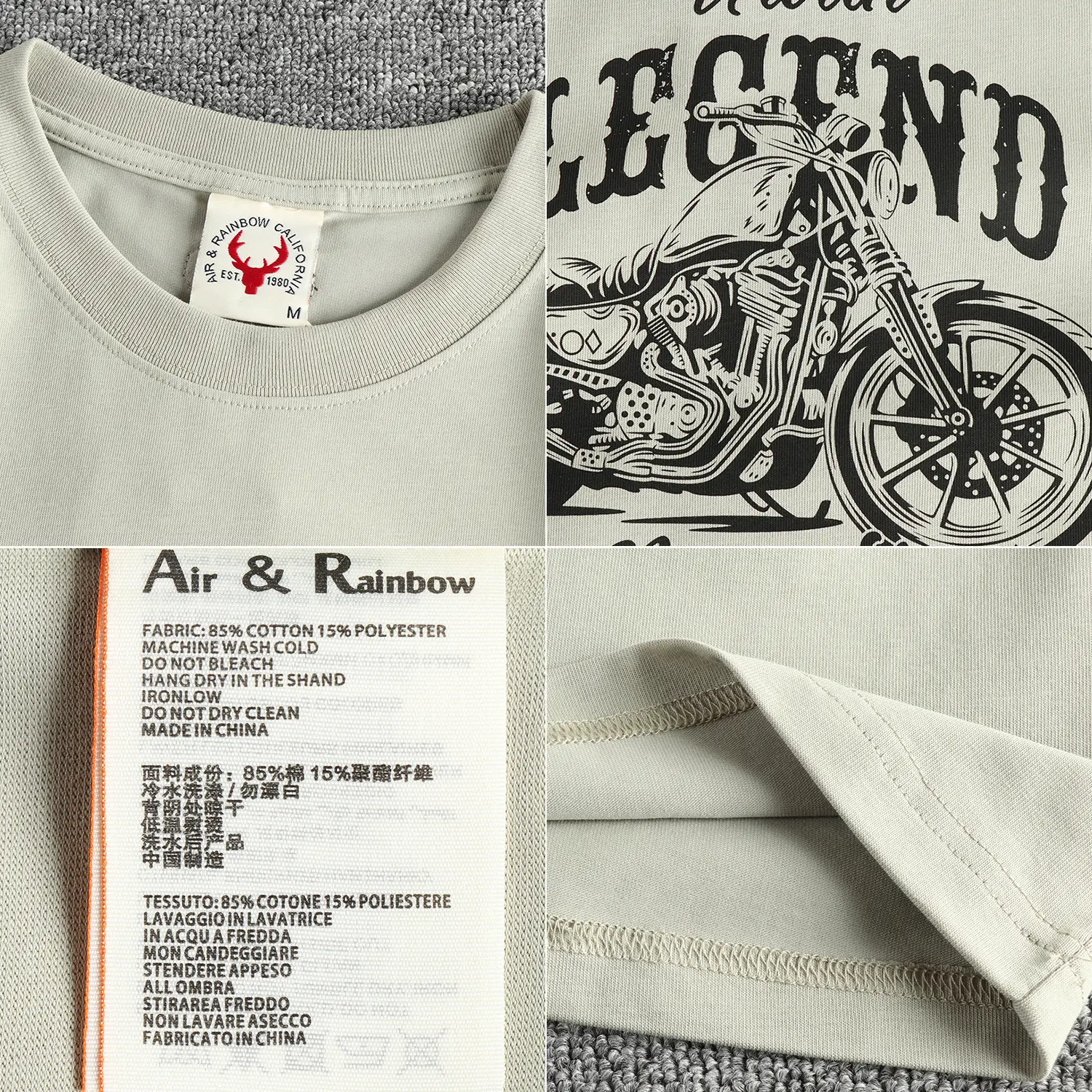 Summer American Retro Short Sleeve O-neck Letter Motorcycle Printed T-shirt Men's Fashion 100% Cotton Washed Casual Loose Tops