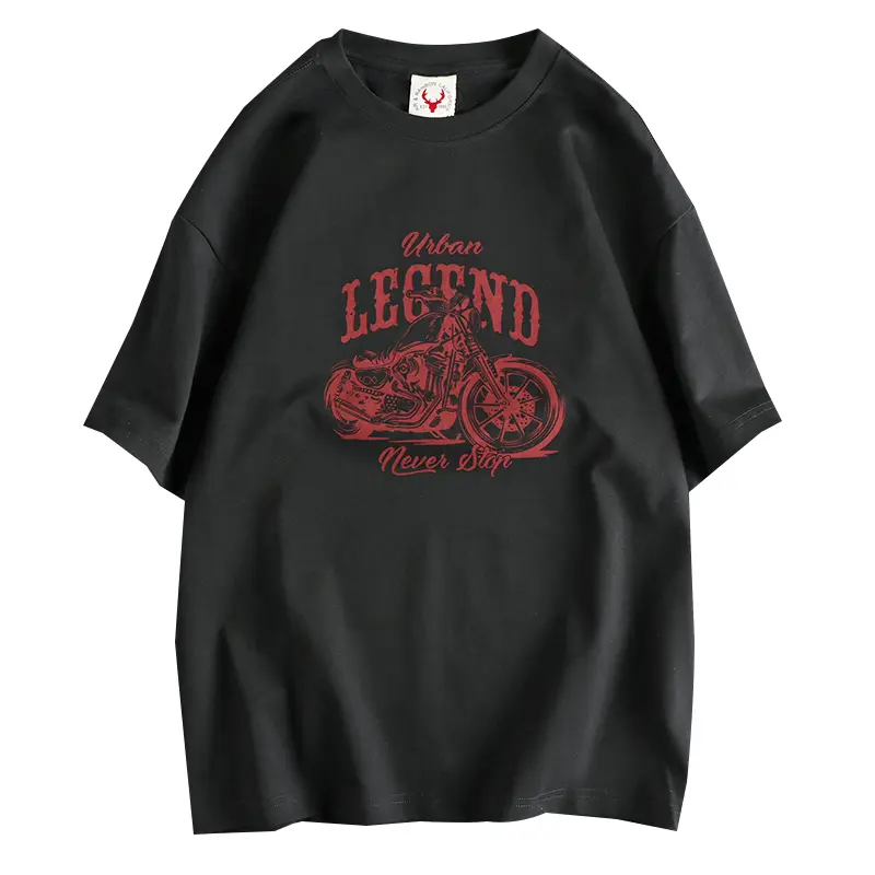 Summer American Retro Short Sleeve O-neck Letter Motorcycle Printed T-shirt Men's Fashion 100% Cotton Washed Casual Loose Tops