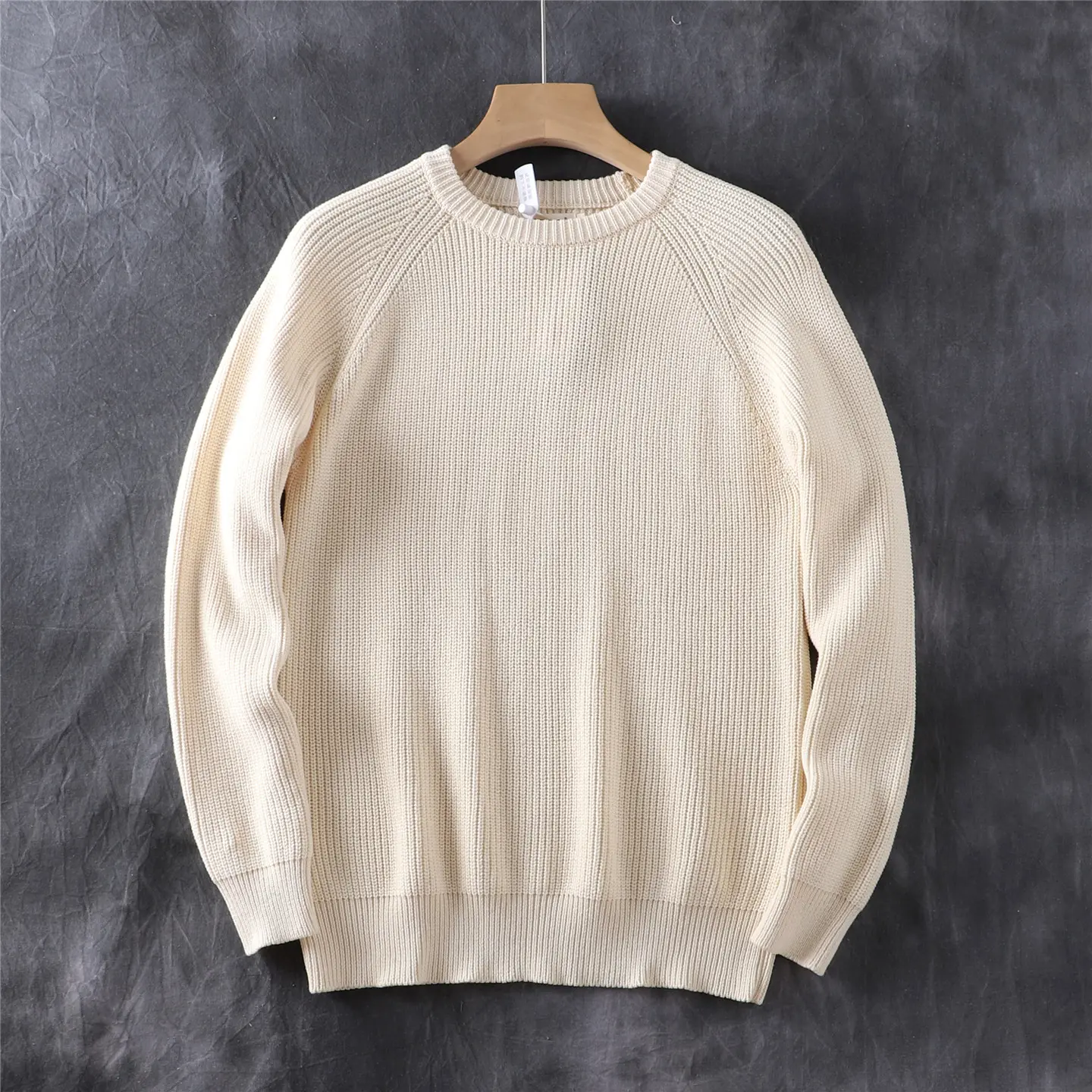 Autumn and Winter New American Retro Heavyweight Raglan Sleeve O-neck Knitted Sweater Men's 100% Cotton Casual Pullover Knitwear