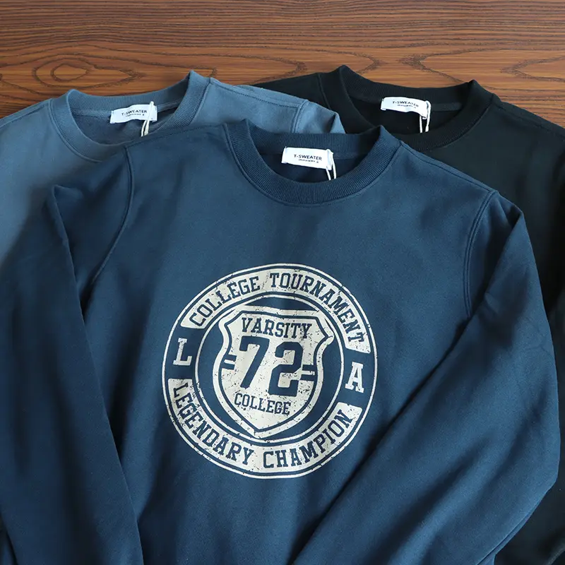 2026 Spring New American Retro Long Sleeve O-neck Letter Printed Sweatshirts Men's Fashion 85% Cotton Pullover Casual Sportwear