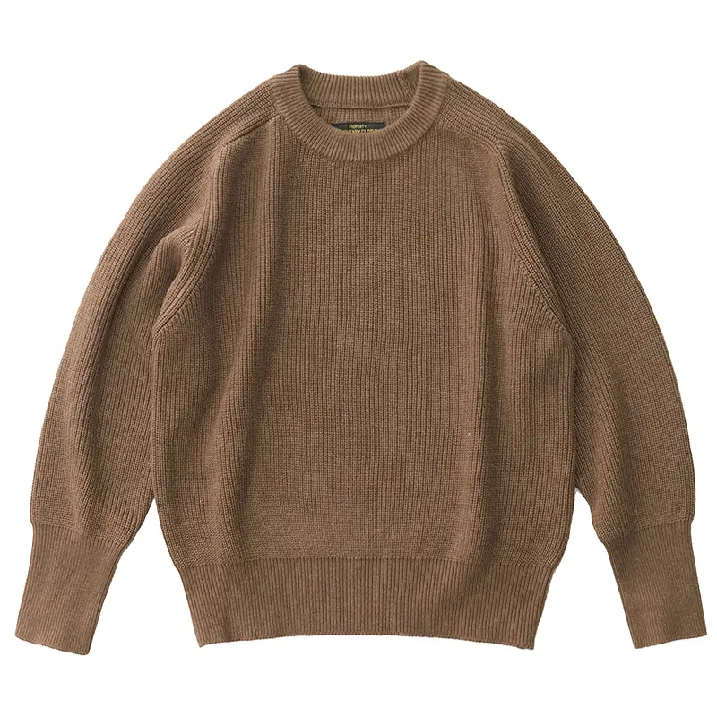 Autumn and Winter New American Retro Heavyweight Raglan Sleeve O-neck Knitted Sweater Men's 65% Wool Casual Pullover Knitwear