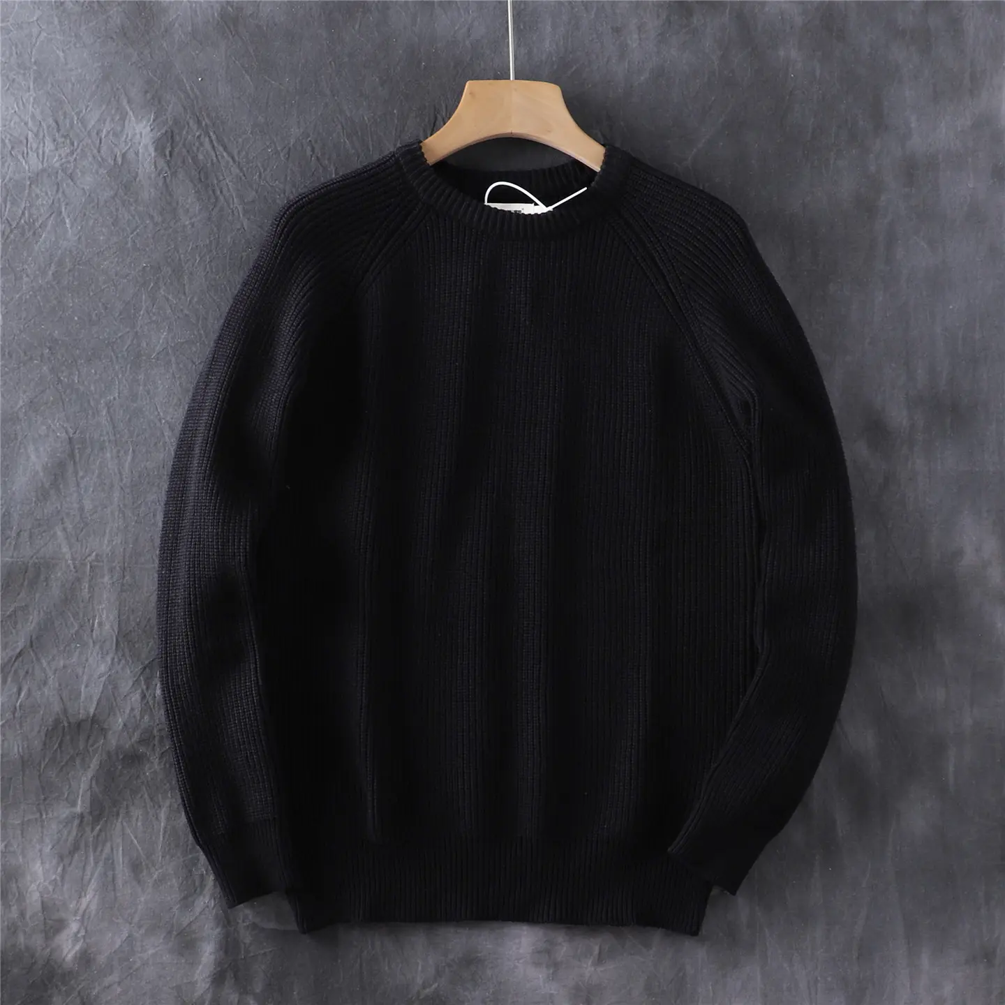 Autumn and Winter New American Retro Heavyweight Raglan Sleeve O-neck Knitted Sweater Men's 100% Cotton Casual Pullover Knitwear
