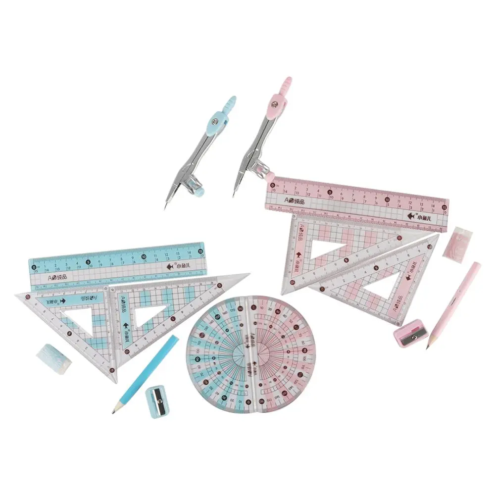 8 in 1 Compasses Ruler Kit Geometry Drawing Tools Painting Suit Mathematical Student Stationery Pencil/Ruler/Eraser/Sharpener