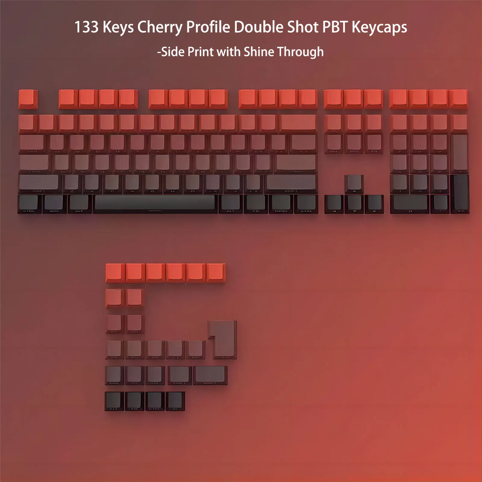 133 Keys Side Print Shine Through Keycap Set Double Shot PBT Cherry Profile Keycaps for MX Switch Mechanical Gaming Keyboard