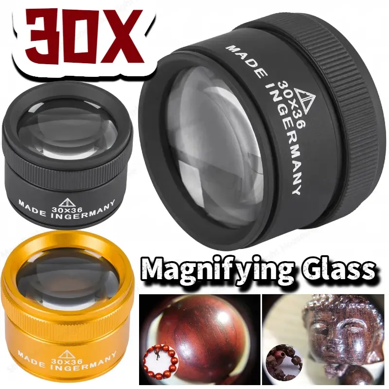 Portable Handheld Measuring Magnifier 30x 40mm Magnifying Glass K9 Optical Lens Loop Microscope For Coins Stamps Jewelry Lupe