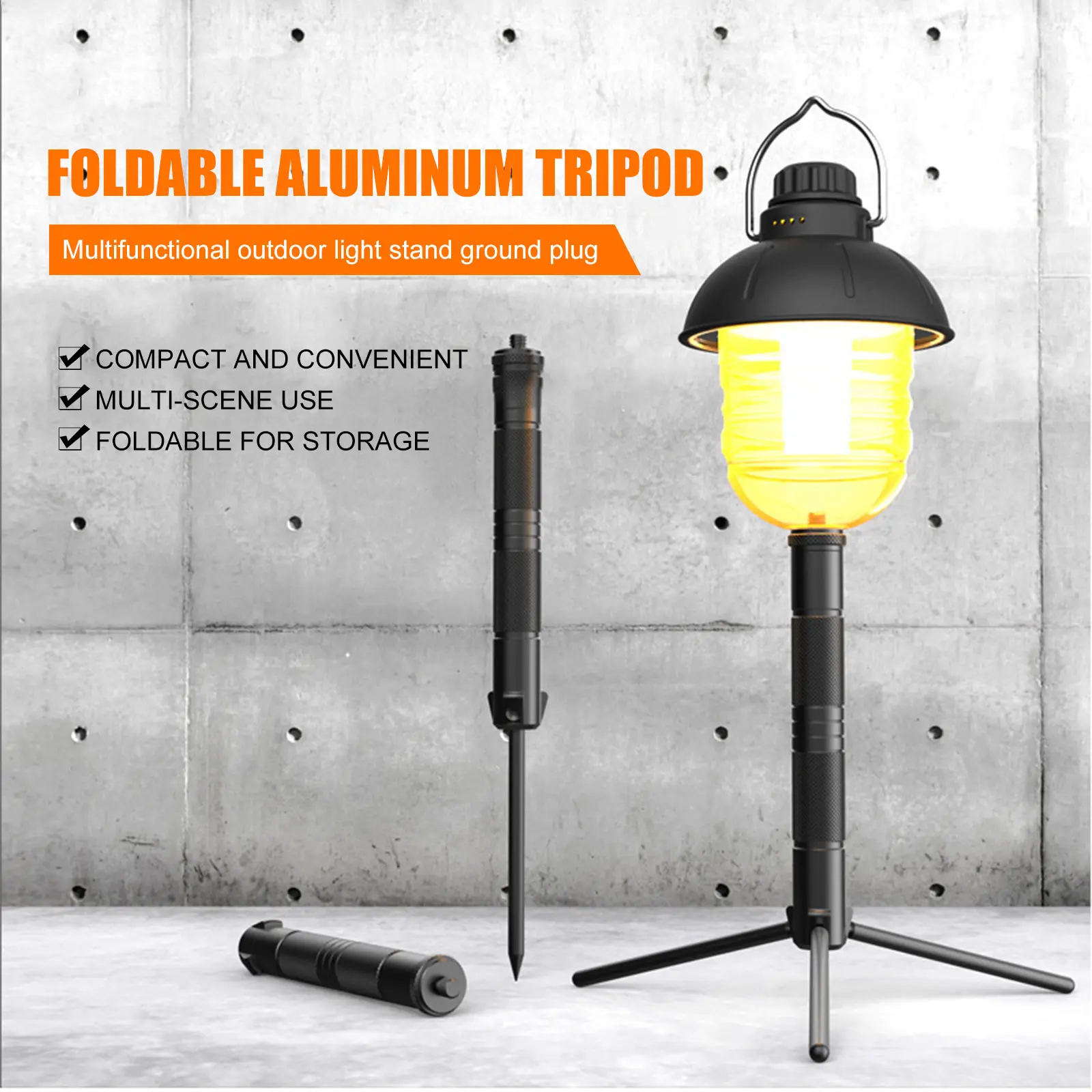 Camping Lights Support with Ground Spike Multifunctional Camera Tripod Aluminum Alloy Portable for Outdoor Camping