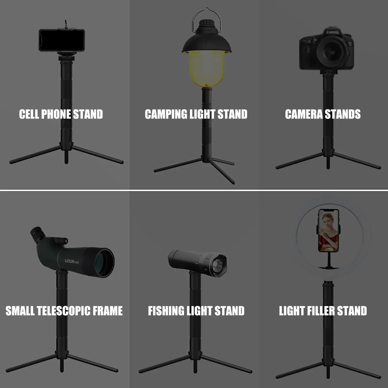 Camping Lights Support with Ground Spike Multifunctional Camera Tripod Aluminum Alloy Portable for Outdoor Camping