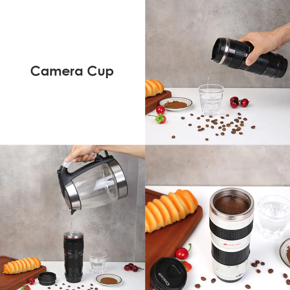 400ml Camera Lens Coffee Mug Leak Proof Photo Coffee Cup Rust-free Stainless Steel Water Bottle Gifts for Lovers Valentine's Day