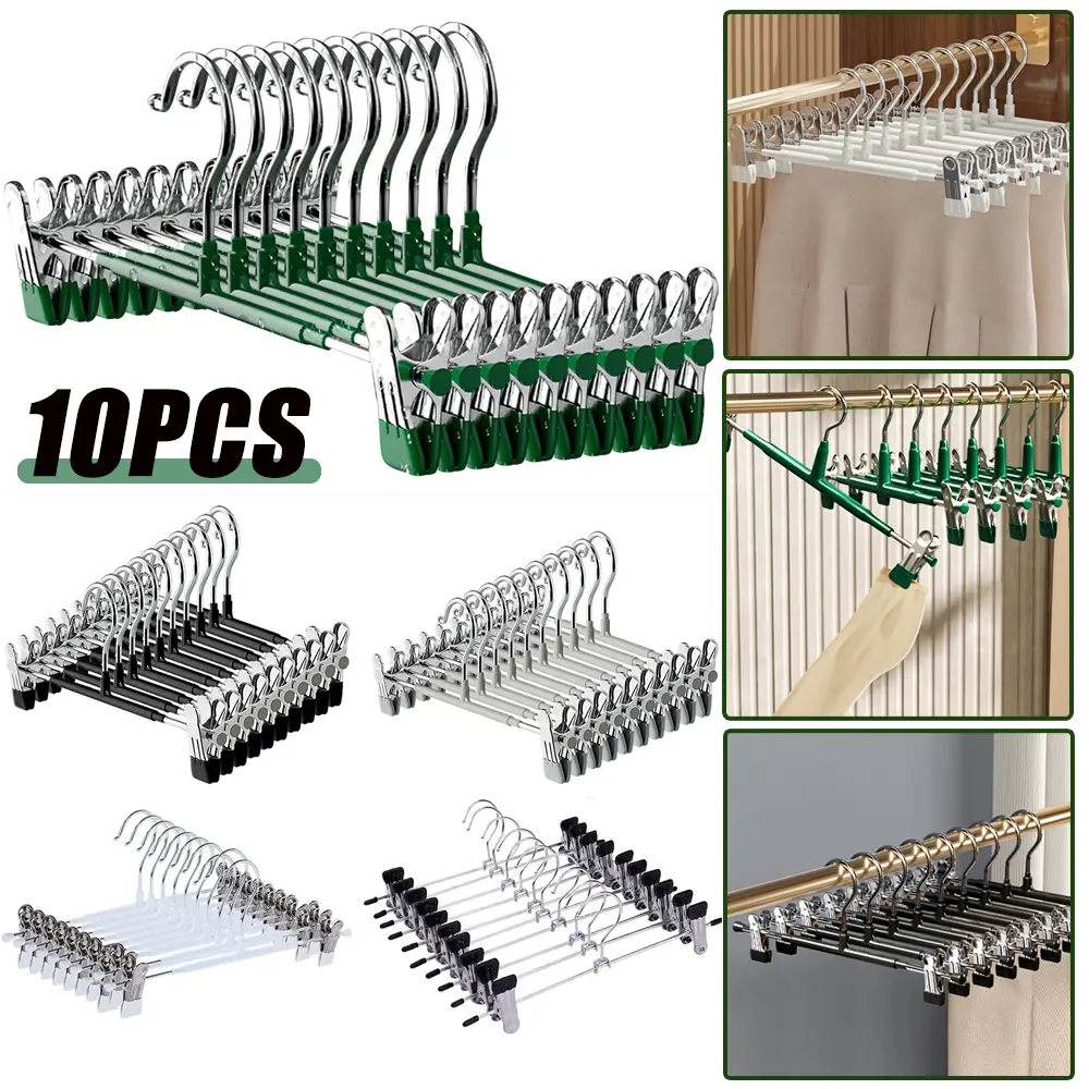 10 Pcs Rack Clip Stainless Steel Trousers Wardrobe Clip Anti-slip Clothespin Pants Clamp Clothes Hanger for Skirts