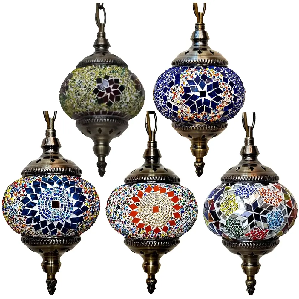 Mosaic Pendant Light Turkish Moroccan Mosaic Hanging Ceiling Lamp E27 Restaurant Club Single Head Chandelier for Bar Home Hotel