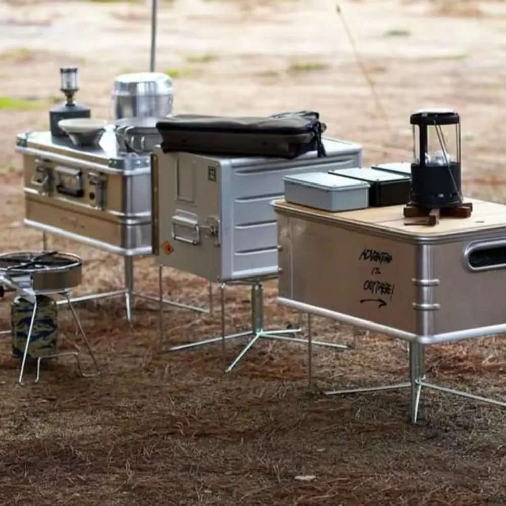 Aluminum Alloy Box Stand Stainless Steel Organizer Box Folding Stand Iron Storage Box Bracket for Outdoor Picnic Fishing