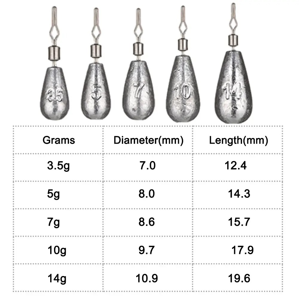 50/100 Pcs Fishing Sinker Quick Release Tear Drop Shot Weights 360 Degree Rotatory Fishing Accessories for Outdoor