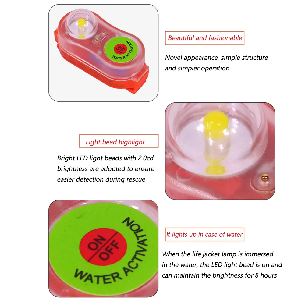 LED Life Jacket Light Energy-Efficient Automatic Survivor Locator Light Waterproof Life Saving Warning Lamp Outdoor Supplies