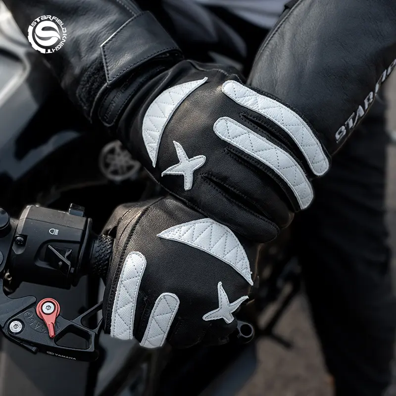 Men's Genuine Goatskin Leather Motorcycle Gloves Touch Screen Knuckle Protection Non-slip for Commuter All-Season Moto Luvas