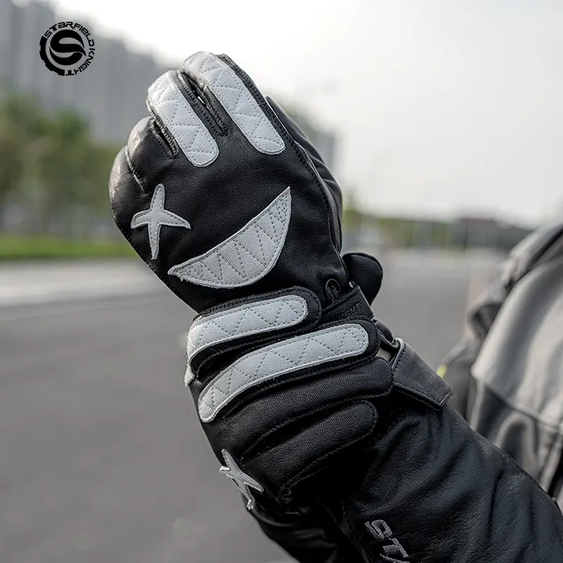 Men's Genuine Goatskin Leather Motorcycle Gloves Touch Screen Knuckle Protection Non-slip for Commuter All-Season Moto Luvas