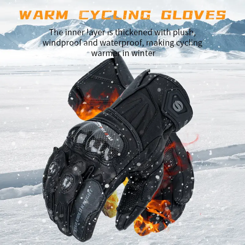 Winter Warm Motorcycle Gloves Windproof and Waterproof Full Finger Gloves Carbon Fiber Protection Gloves Motocross Gloves Winter