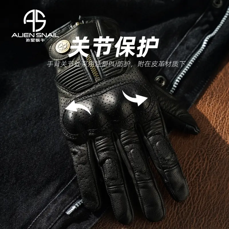 Retro Genuine Leather Motorcycle Gloves Breathable Leather Touchscreen Four Seasons Moto Gloves Riding Racing Motocross Gloves