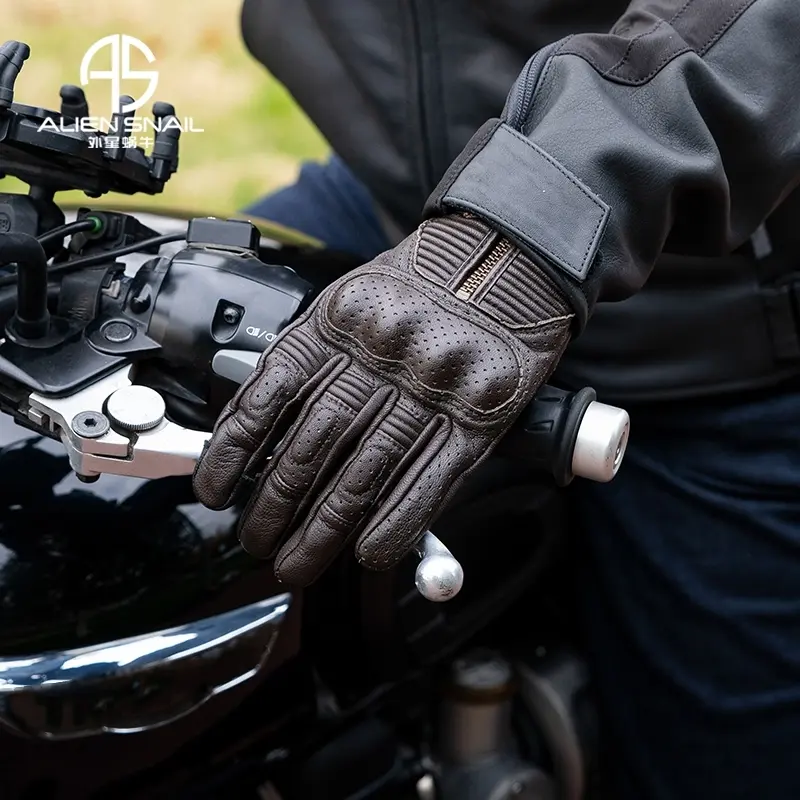 Retro Genuine Leather Motorcycle Gloves Breathable Leather Touchscreen Four Seasons Moto Gloves Riding Racing Motocross Gloves