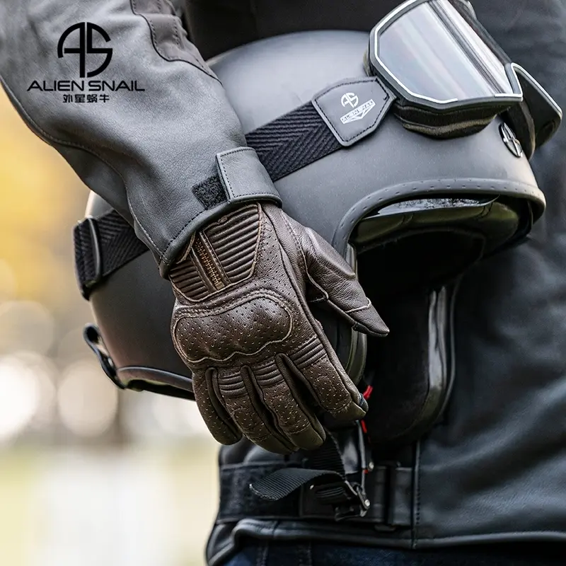 Retro Genuine Leather Motorcycle Gloves Breathable Leather Touchscreen Four Seasons Moto Gloves Riding Racing Motocross Gloves