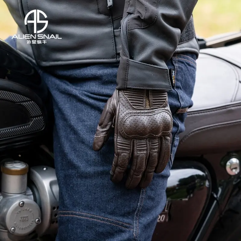 Retro Genuine Leather Motorcycle Gloves Breathable Leather Touchscreen Four Seasons Moto Gloves Riding Racing Motocross Gloves