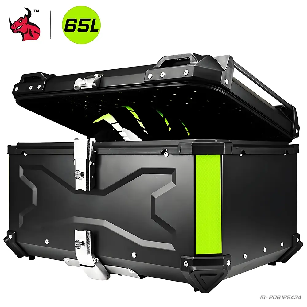 Motorcycle Top Box Black Waterproof Lockable Storage Carrier With Reflective Design Universal Rear Trunk Case For Helmet Luggage