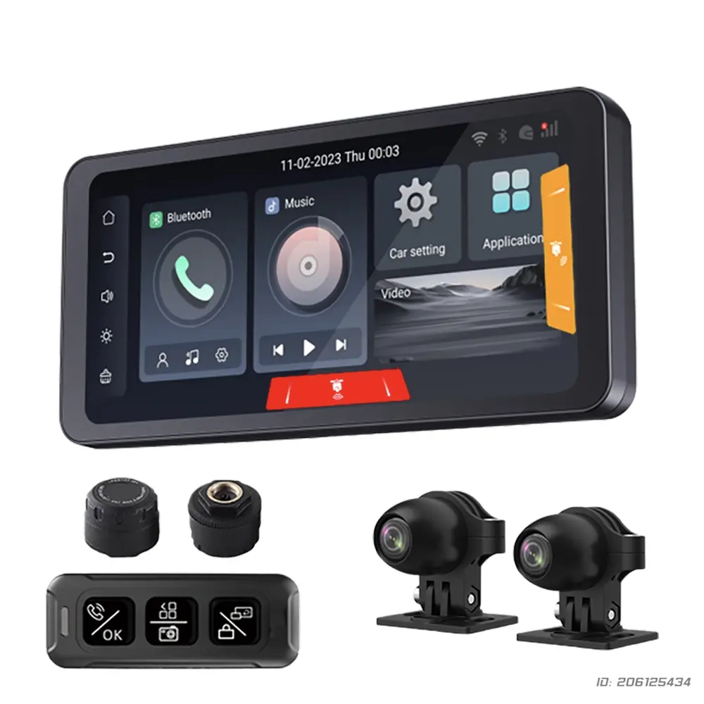Motorcycle Driving Recorder 1080P Full HD Touch Screen Carplay Motorbike Driving Recorder Tire Pressure Monitoring Waterproof